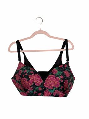 Torrid 40DDD Floral T-Shirt Bra Black Pink Full Coverage Underwire Plus Size